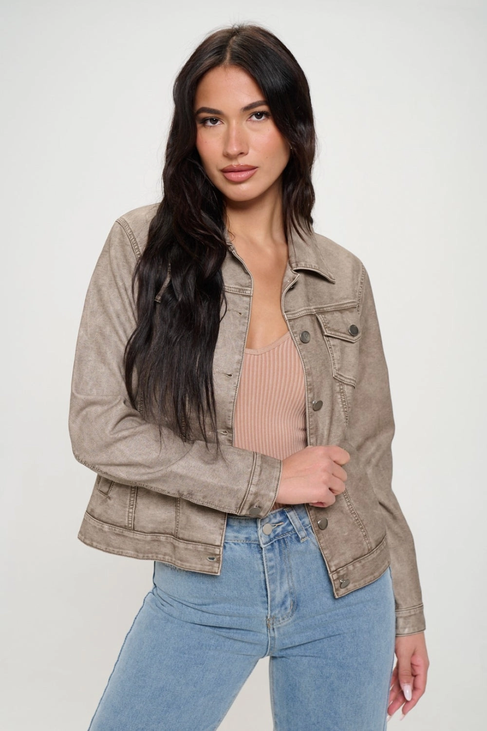 Limited Time Sale Sweet Deal Inside Coalition La Button Down Cargo Vegan Leather Shacket