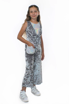 Hot Deals Today Flash Pick Today Coco With Pocketwist   Silver Crushed Velvet Jumpsuit By Stardust