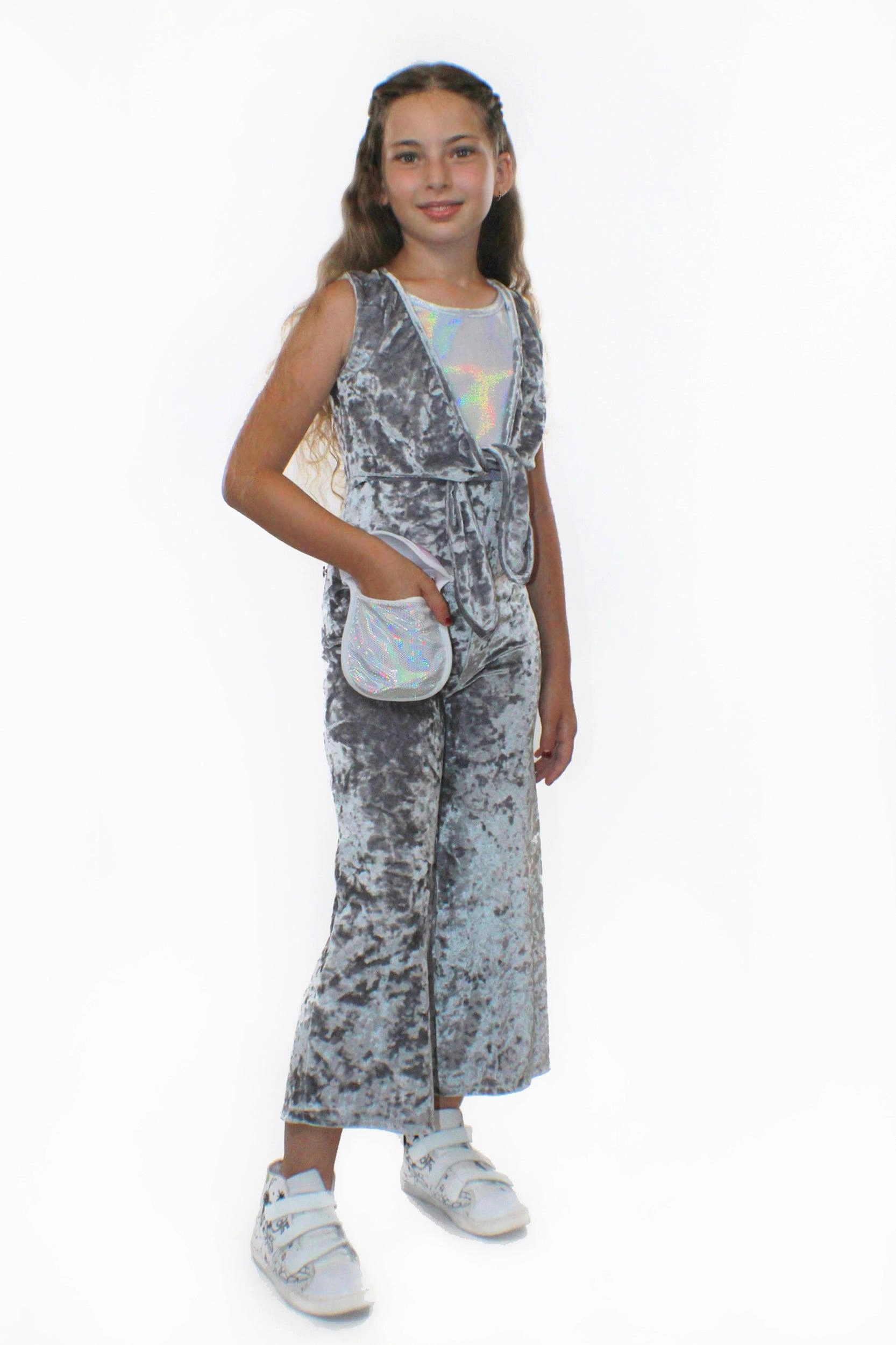 Hot Deals Today Flash Pick Today Coco With Pocketwist   Silver Crushed Velvet Jumpsuit By Stardust