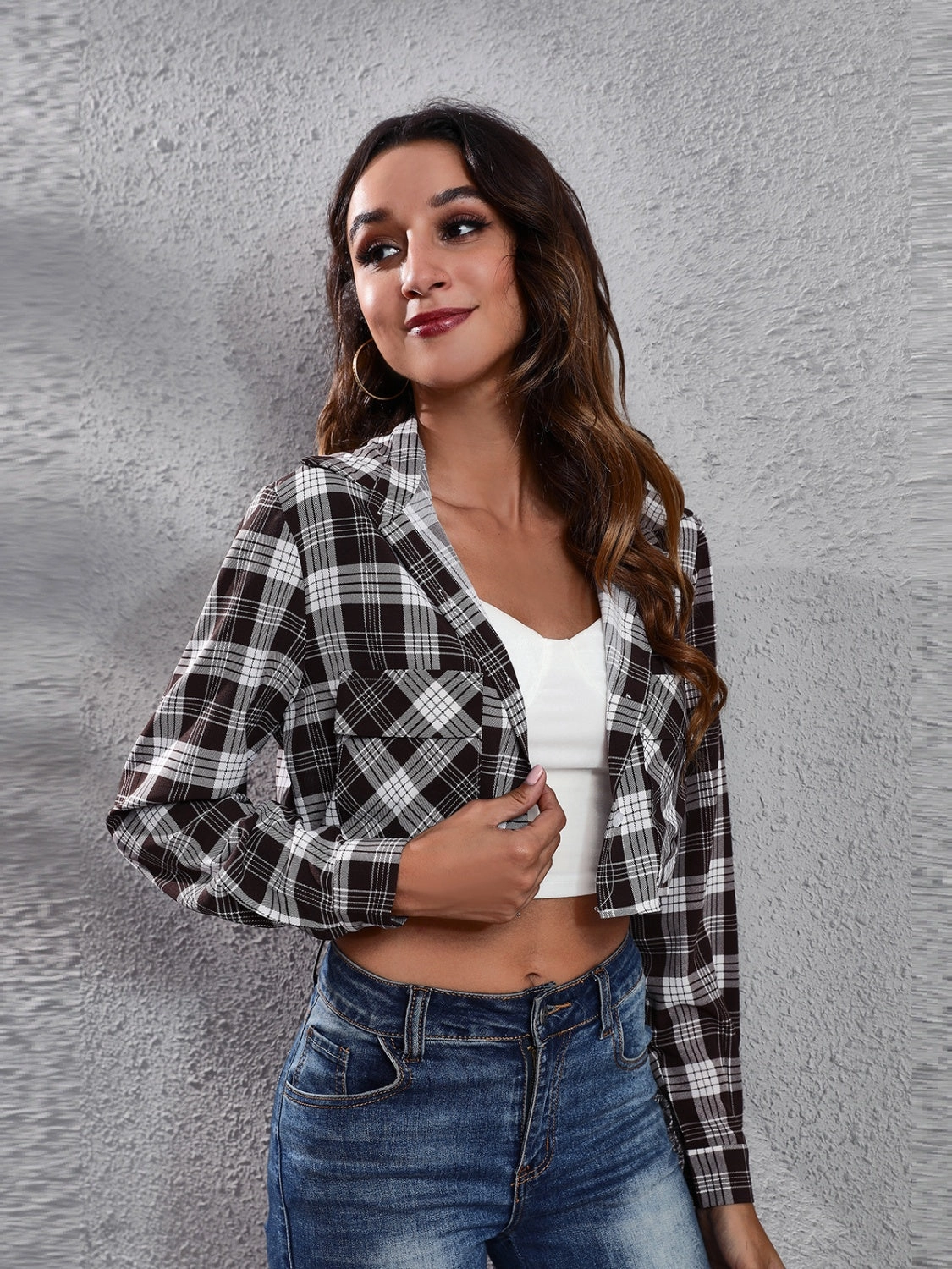 Collared Neck Decorative Pockets Jacket Big Savings Today
