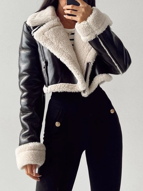 Instant Deal Today Collared Neck Long Sleeve Plush Cropped Jacket