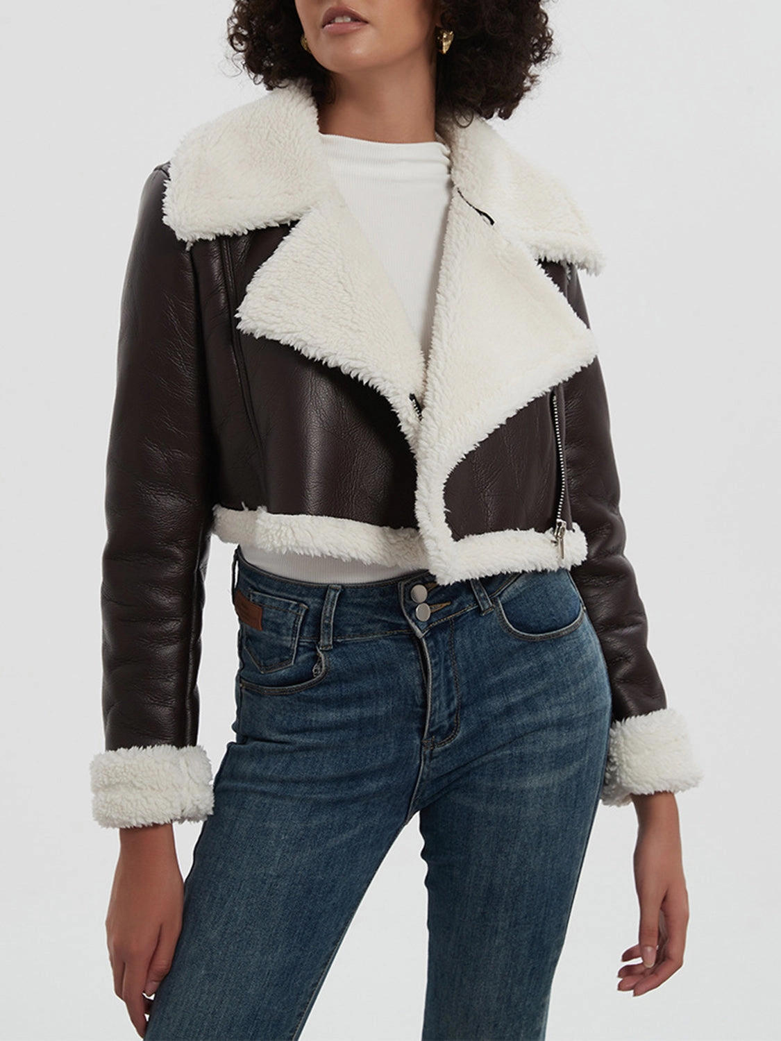 Grab Save Today Collared Neck Long Sleeve Plush Cropped Jacket