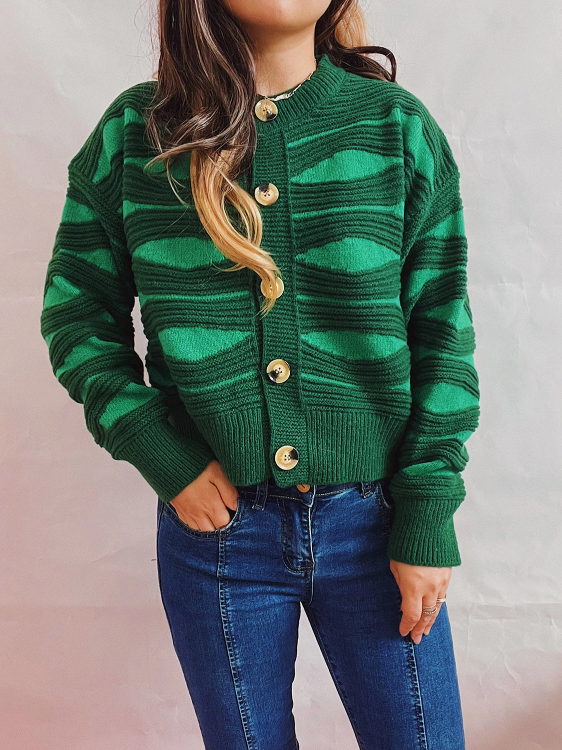 Exclusive Online Discount Color Block Button Front Cardigan