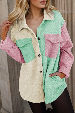 Instant Deal Today Dont Miss This Offer Color Block Button Up Long Sleeve Shacket