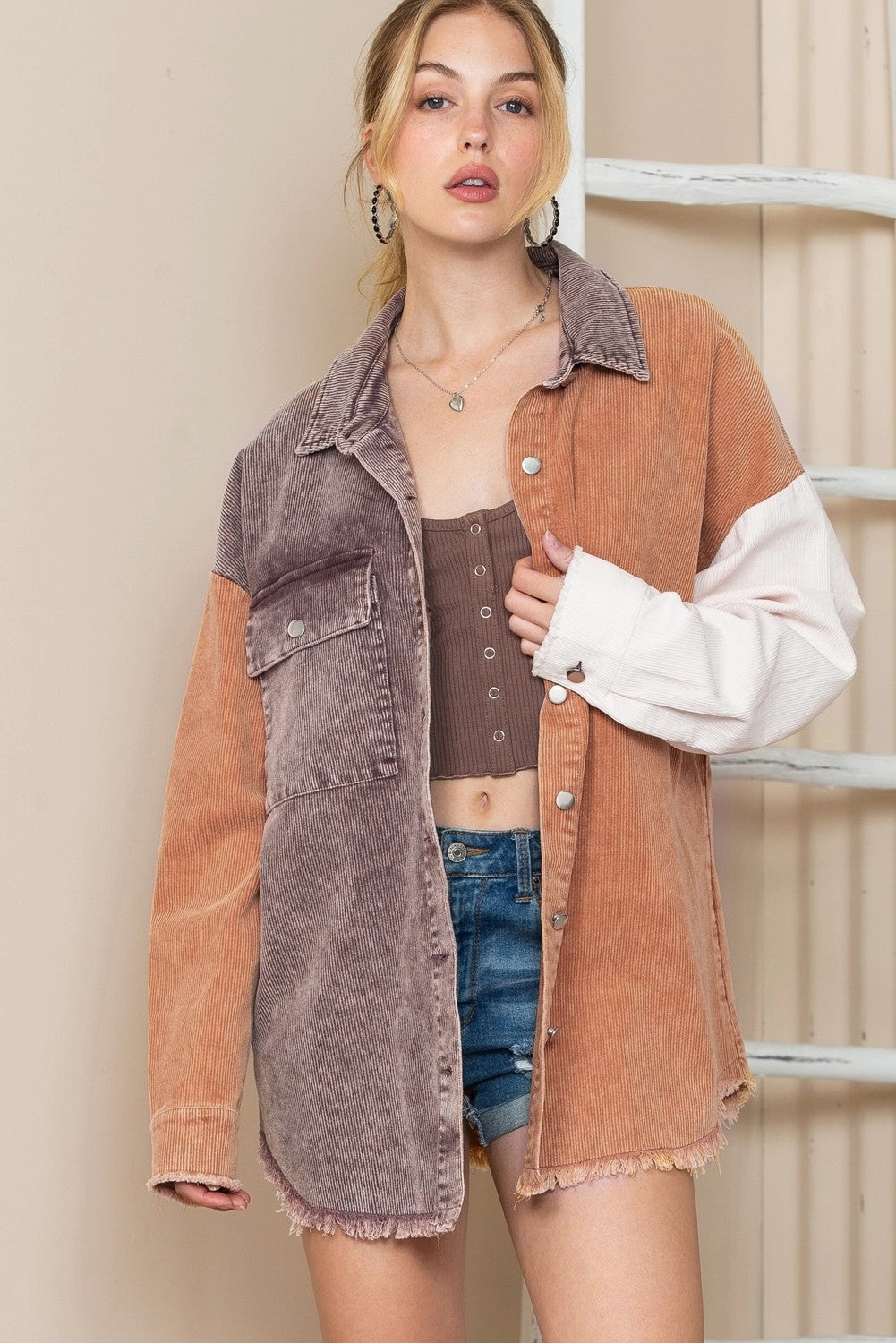 Color Block Collared Neck Jacket Exclusive Online Offer GiftWorthy Sale