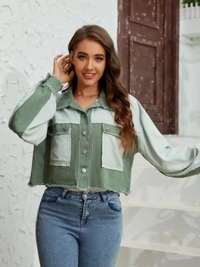 Grab Your Savings Color Block Crop Jacket With Pockets