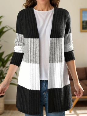 Color Block Open Front Long Sleeve Cardigan Clearance Event Dont Miss Hot Deals