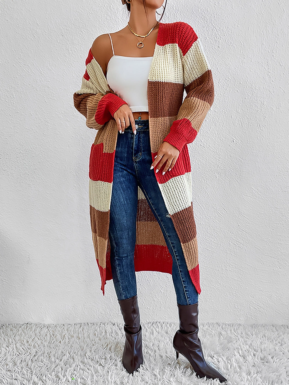Mega Savings Now Color Block Open Front Longline Cardigan
