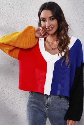 Color Block Ribbed Long Sleeve Cardigan MustHave Items Todays Mega Savings
