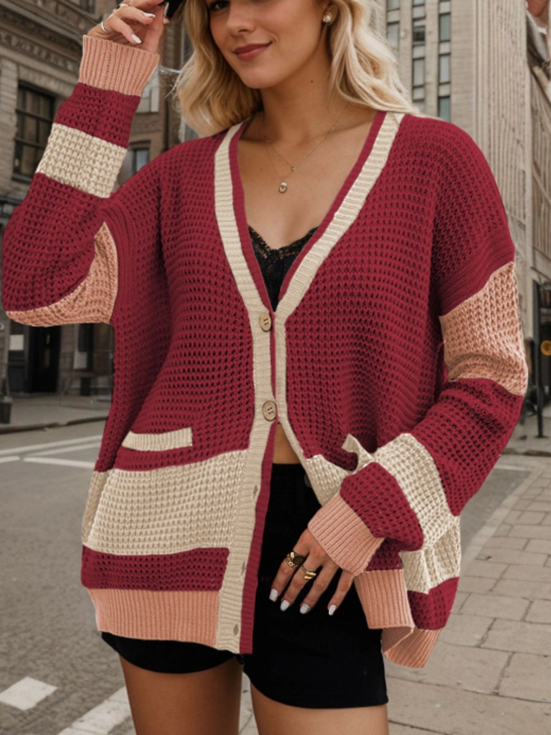 Contrast Button Up Long Sleeve Cardigan Hot Deal Alert Today Only Discount Alert