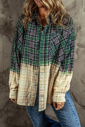 Grab It Fast Contrast Plaid Button Up Long Sleeve Shacket