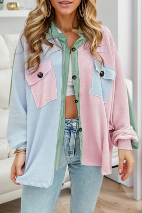 Special Deals Online Contrast Pocketed Button Up Long Sleeve Shacket