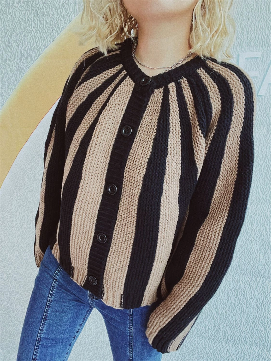 Contrast Stripes Button Down Long Sleeve Cardigan Hot Pick Online