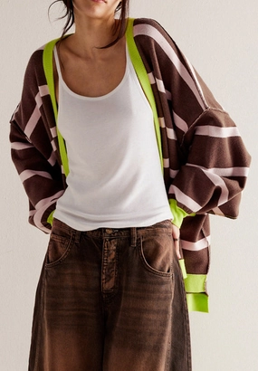 Contrast Stripes Button Down Long Sleeve Cardigan Shop Grab Offer Exclusive Savings Event