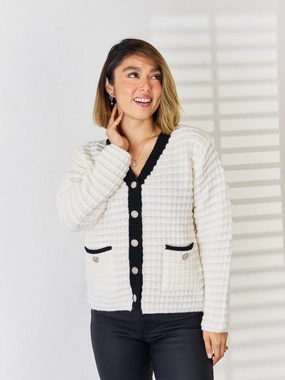Special Online Offer Steal Todays Offer Contrast Trim Button Up Cardigan