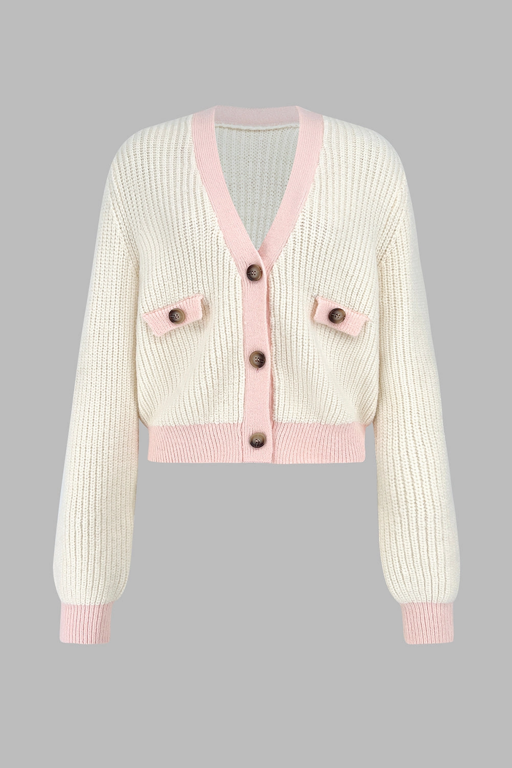 Contrast Trim Button Up Dropped Shoulder Cardigan Big Price Drop
