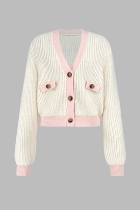 Contrast Trim Button Up Dropped Shoulder Cardigan Shop the Best Deals Special Offer Inside