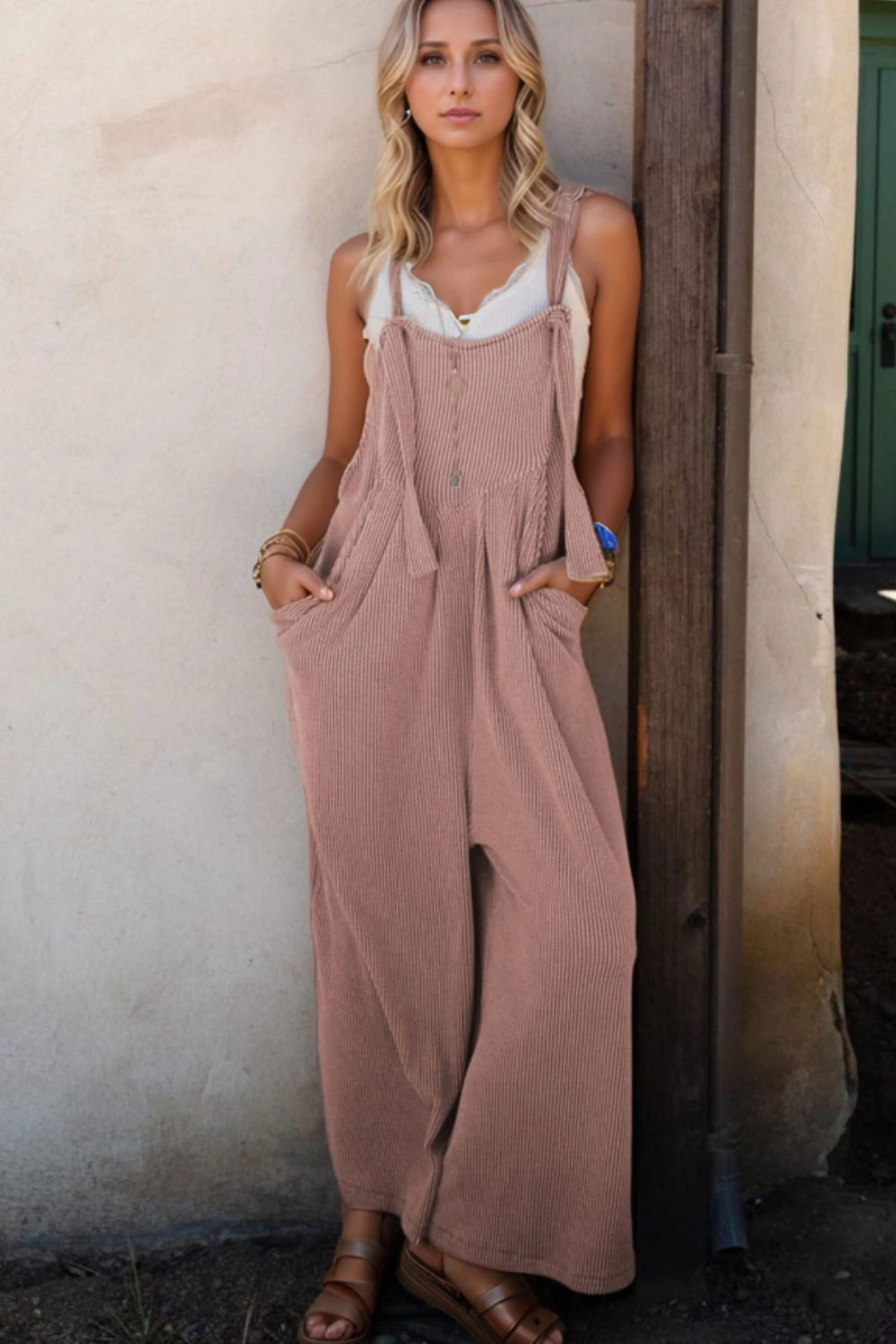 Todays Mega Savings Corded Adjustable Straps Wide Leg Loose Overalls