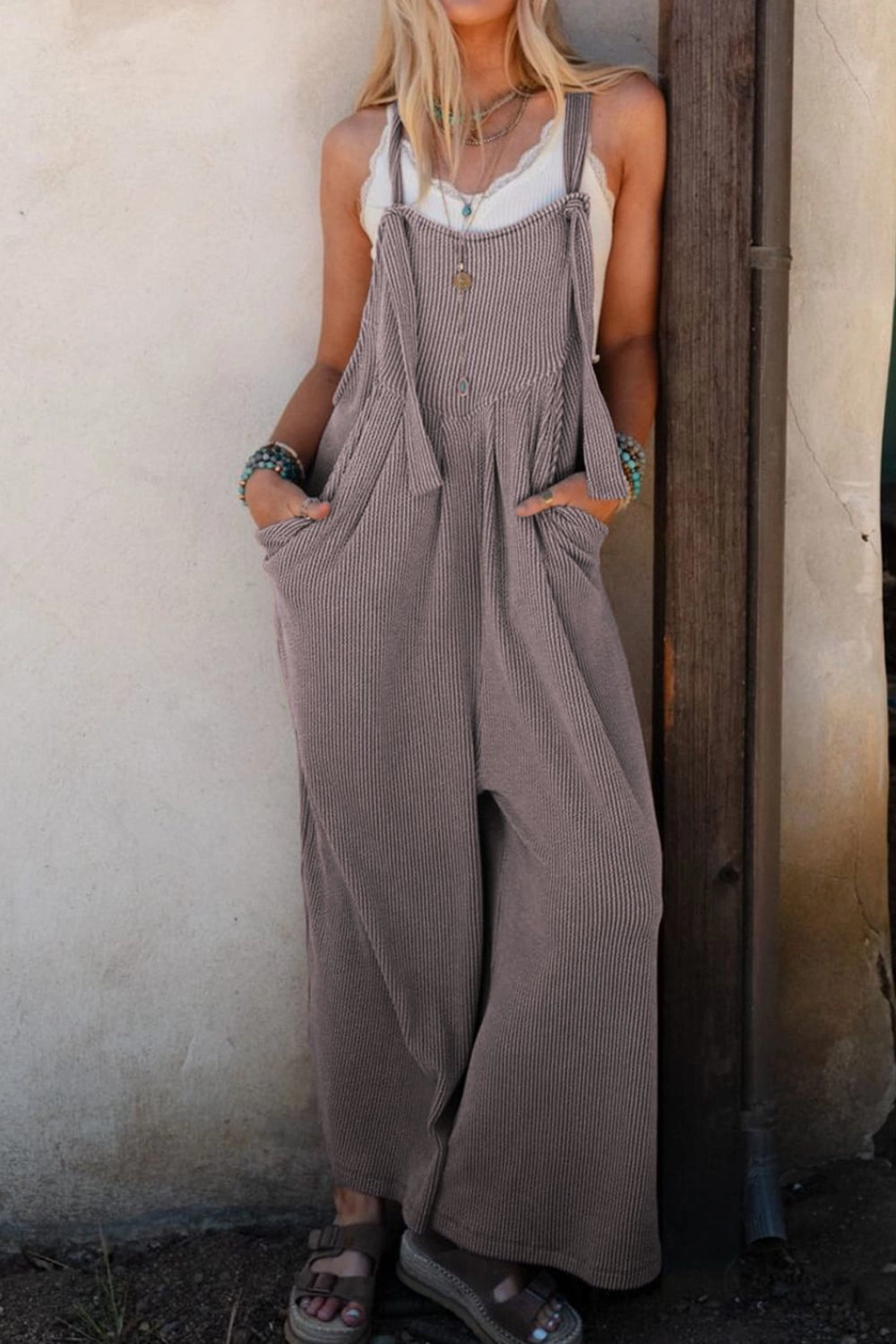 Corded Adjustable Straps Wide Leg Loose Overalls New Arrival Discount