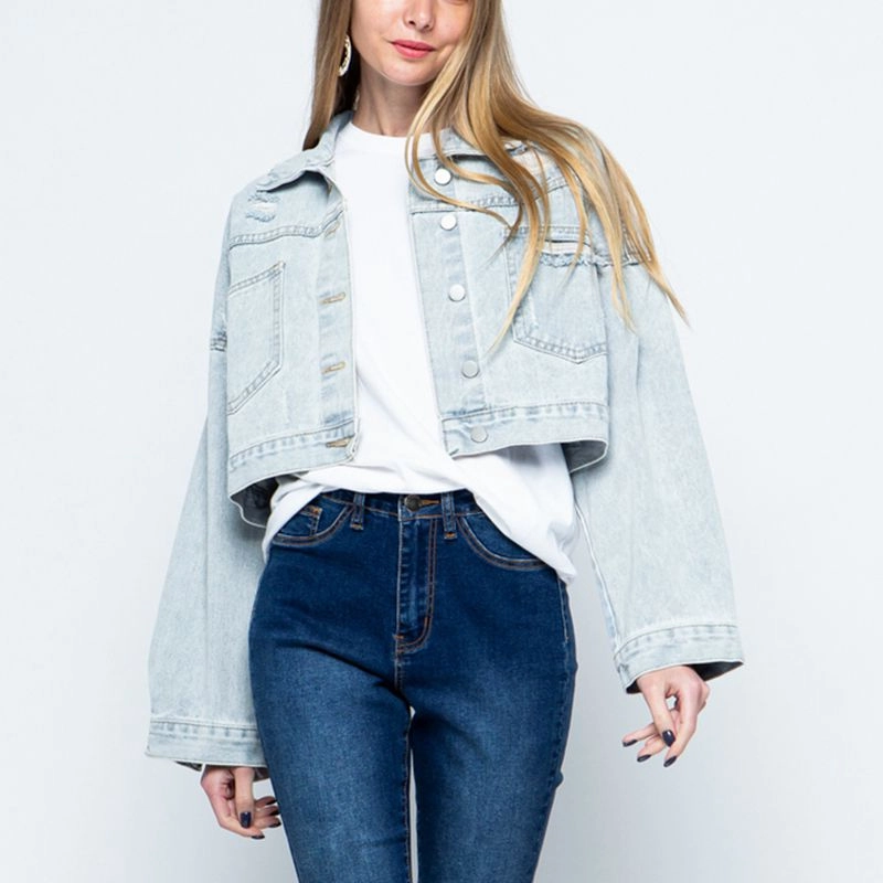 Limited Offer Alert Clearance Sale Now Cropped Collared Neck Dropped Shoulder Denim Jacket