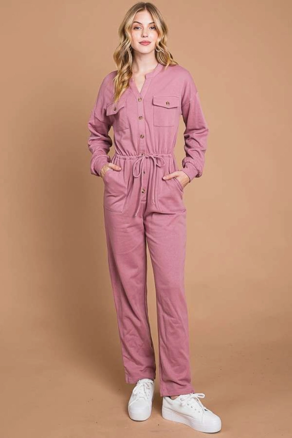 Limited Offer Alert Culture Code Full Size Button Up Drawstring Waist Straight Jumpsuit