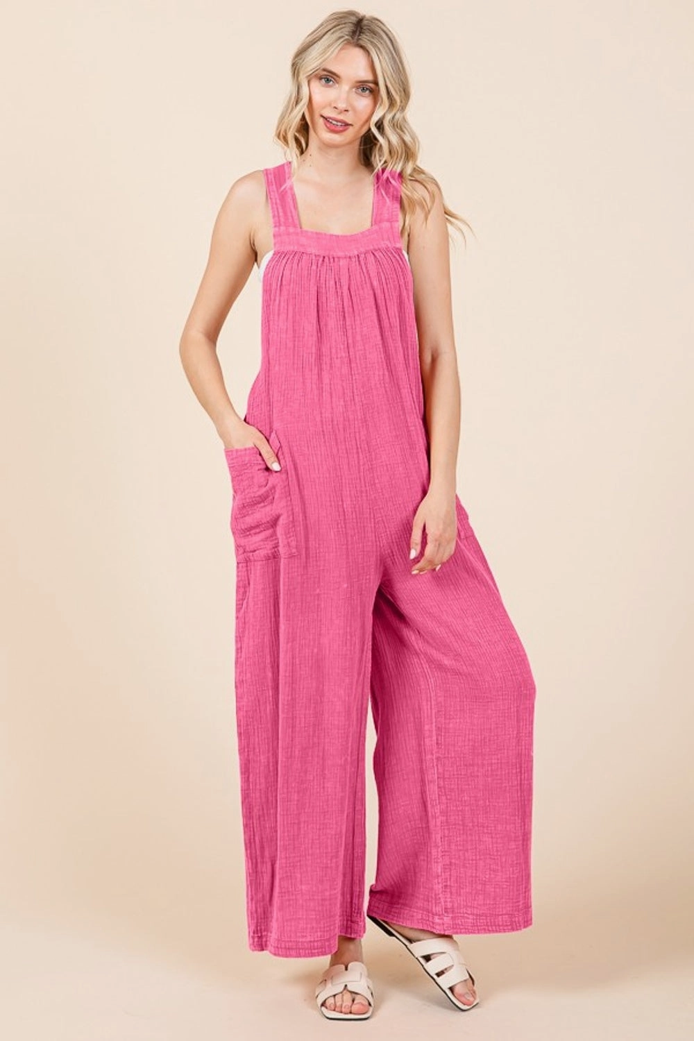 Culture Code Full Size Pocketed Sleeveless Wide Leg Overalls Todays Trending Deals