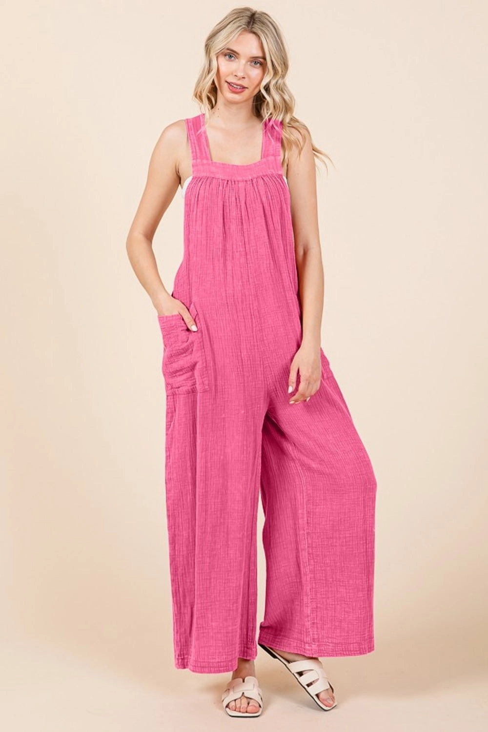 Culture Code Full Size Pocketed Sleeveless Wide Leg Overalls Grab Your Savings