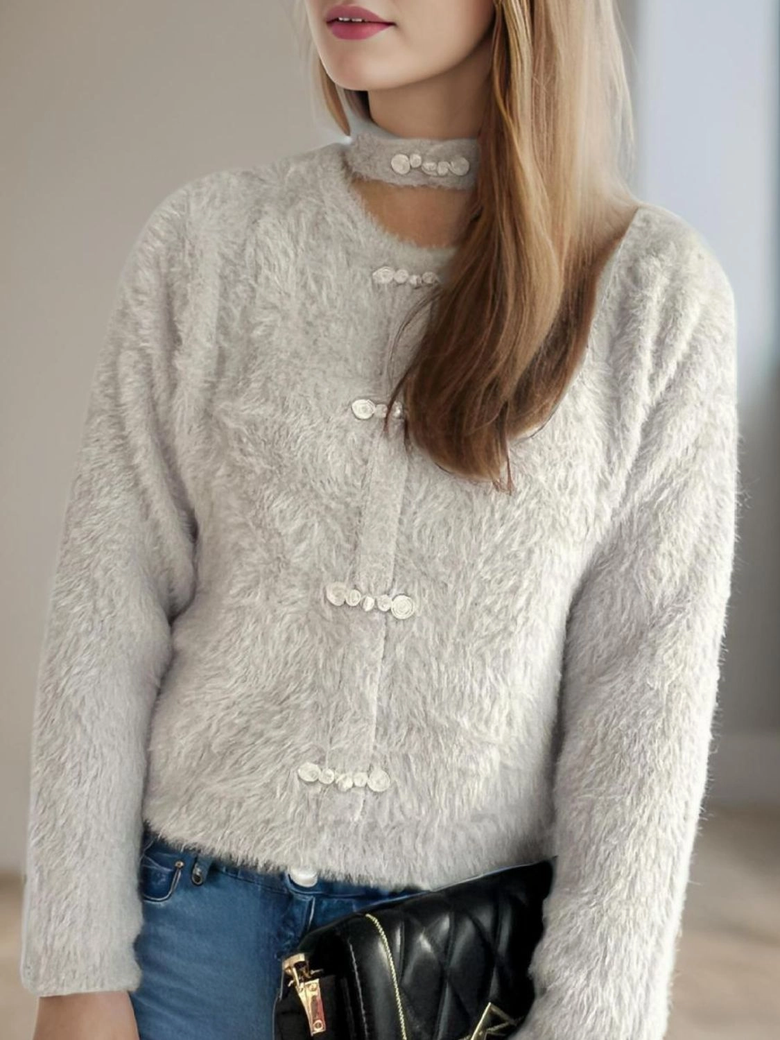Cutout Knot Button Long Sleeve Cardigan Shop Save Big