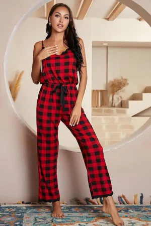 Plaid Lace Trim Spaghetti Strap Jumpsuit Surprise Discount Today Hot Sale Alert