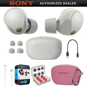 Save Big Today Sony Noise Canceling Truly Wireless Earbuds, Silver   Accessories   Warranty Bundle