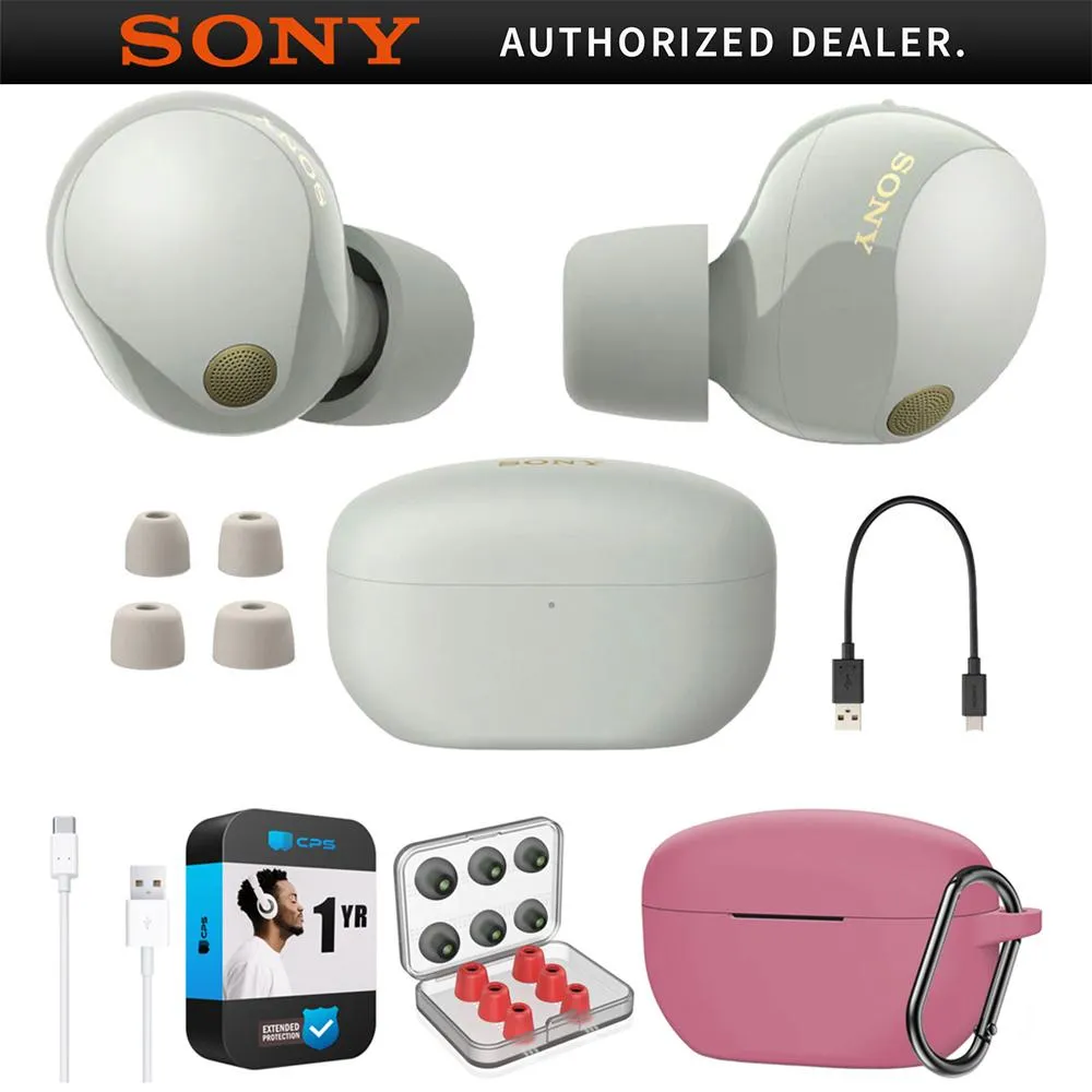 Save Big Today Sony Noise Canceling Truly Wireless Earbuds, Silver   Accessories   Warranty Bundle