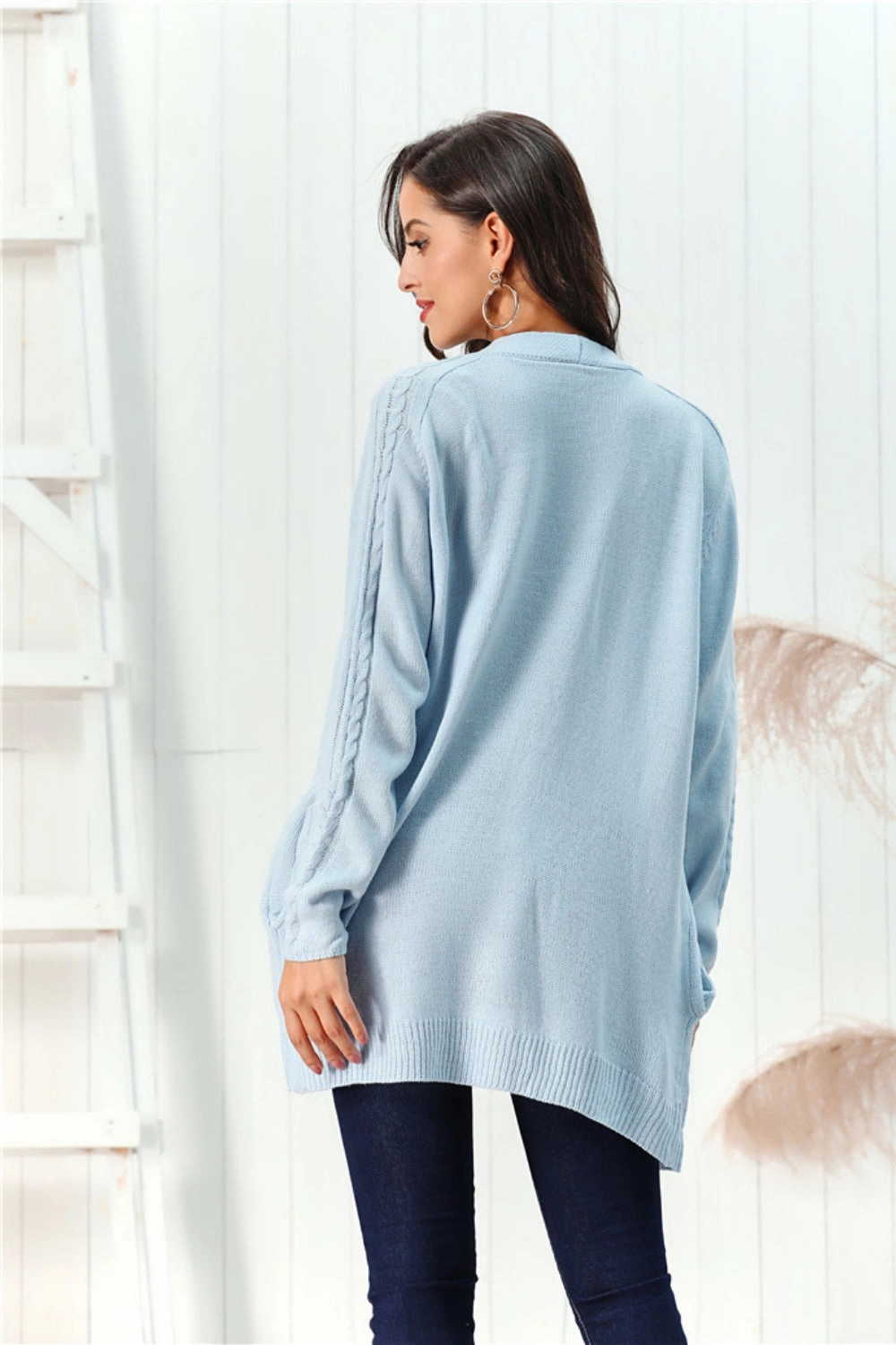 Cable-Knit Open Front Long Sleeve Cardigan Hot Sale Frenzy Shop Smart Save