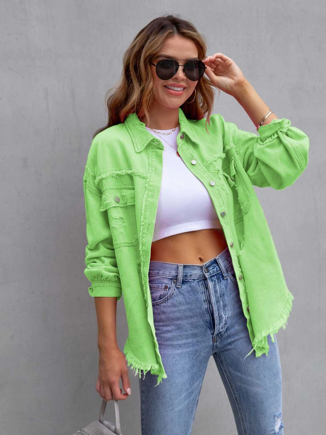 Special Deal Frenzy Distressed Drop Shoulder Denim Jacket