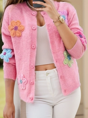 Shop Hot Deals MustHave Clearance Flower Dropped Shoulder Long Sleeve Cardigan