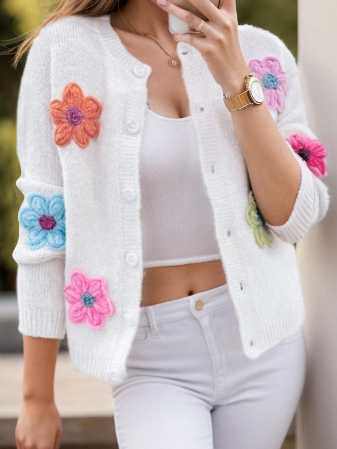 Shop Now Save Daily Clearance Deal Flower Dropped Shoulder Long Sleeve Cardigan