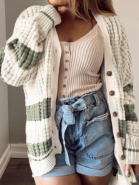 Plus Size Striped Button Up Dropped Shoulder Cardigan MustHave Gift Ideas Clearance Blowout