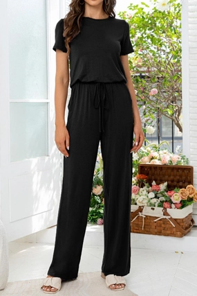 Round Neck Open Back Jumpsuit With Pockets Flash Deal Alert