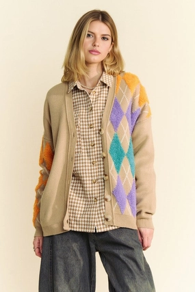 Flash Pick Today Best Deal Alert Davi & Dani Argyle V-Neck Dropped Shoulder Cardigan