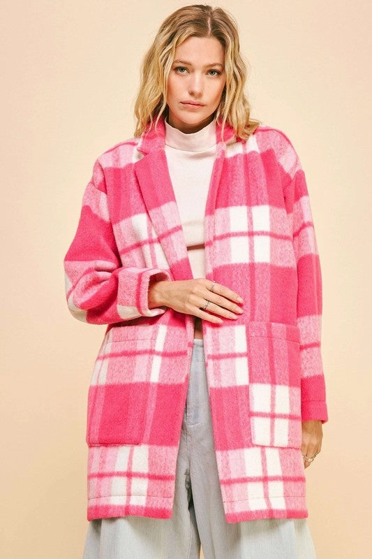 Davi & Dani Plaid Open Front Drop Shoulder Longline Coat Exclusive Hot Pick Grab Your Deal Today