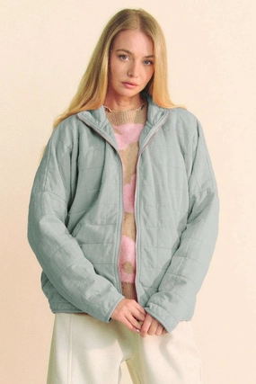 Limited Time Sale Davi & Dani Quilted Zip Up Dropped Shoulder Jacket