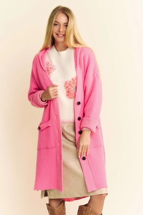 Big Price Drop Davi & Dani Side Slit Button Up Hooded Cardigan