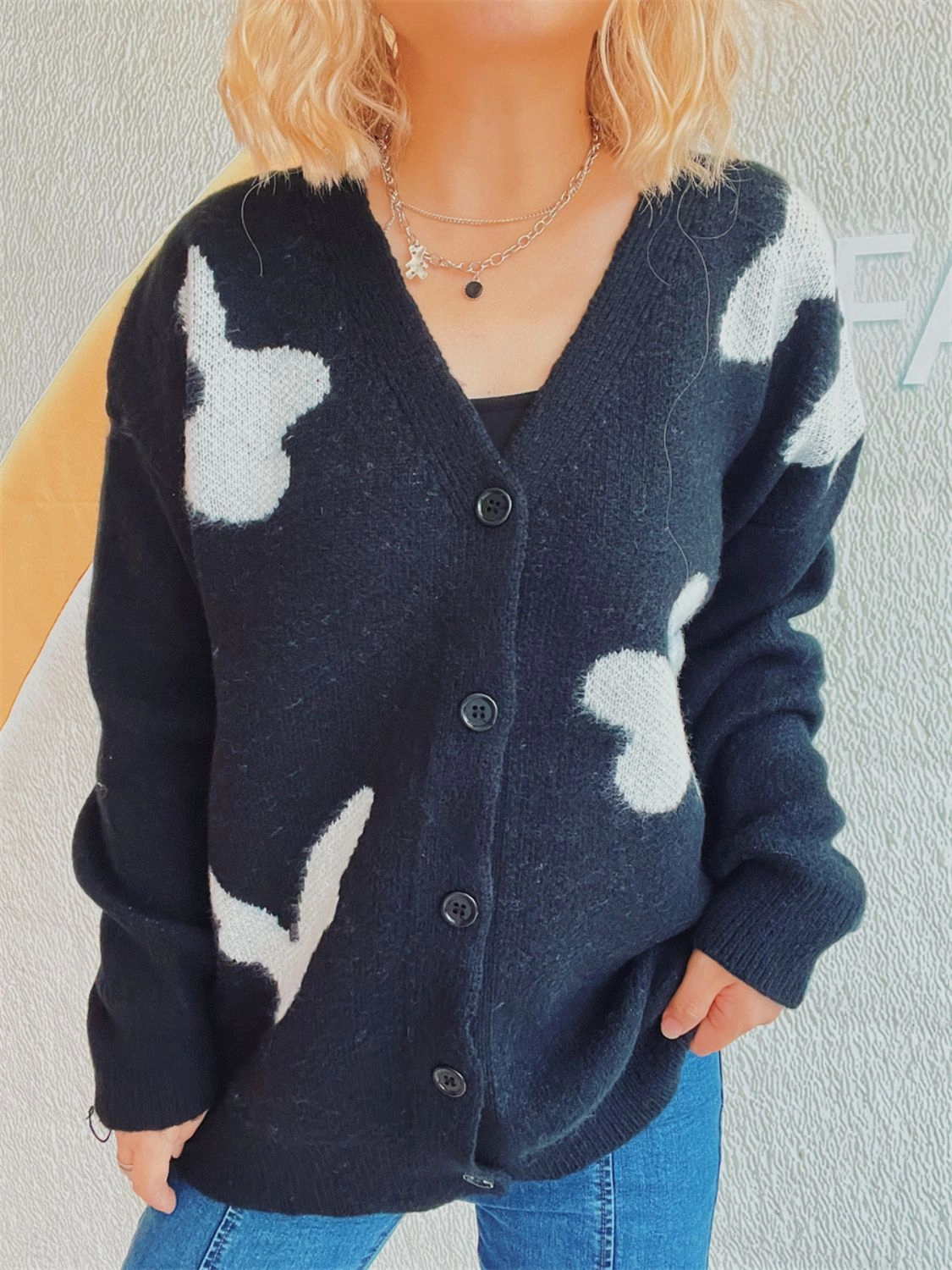 Today Only Hot Sale Shop Hot Picks Flower Button Down V-Neck Long Sleeve Cardigan