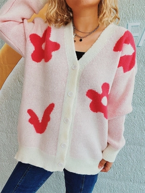 Flower Button Down V-Neck Long Sleeve Cardigan Dont Wait Save Mega Online Discount