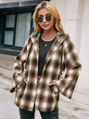 Todays Hot Pick Ivy Lane Pocketed Plaid Long Sleeve Hooded Jacket