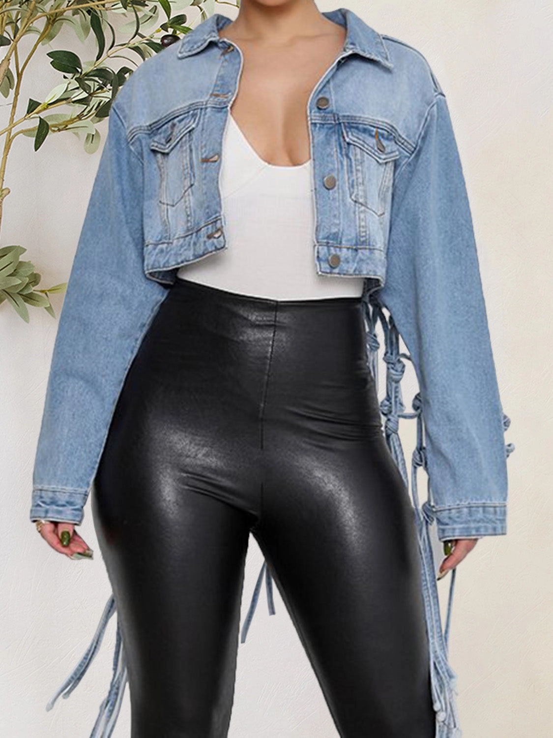 Tie Detail Button Up Denim Jacket With Pockets New Arrival Discount Clearance Savings Now