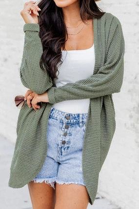 Save More Now Hot Sale Alert Waffle-Knit Open Front Long Sleeve Cover Up