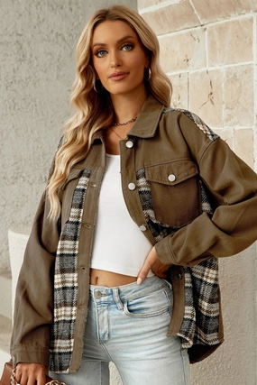 Hot Pick Online Plaid Collared Denim Jacket