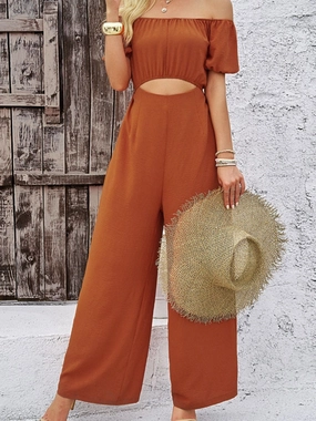 Hot Pick Online Grab It Fast Devine Cutout Off Shoulder Wide Leg Jumpsuit