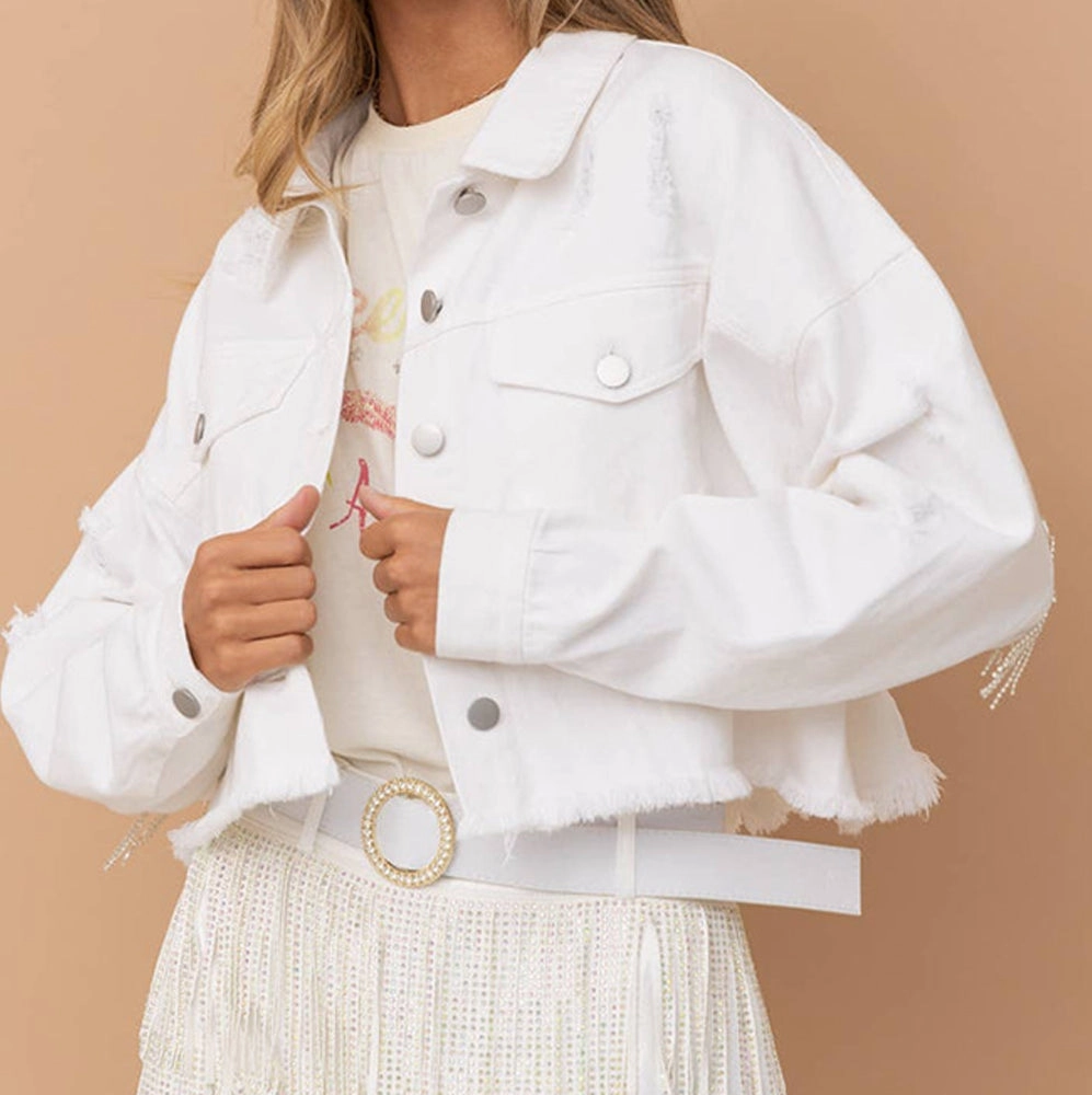 Distressed Raw Hem Dropped Shoulder Denim Jacket Dont Wait Save Today