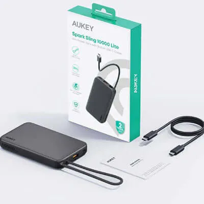 Aukey Pb-Y53 Spark Sling 10000Mah Lite Slim Pb Built-In Usb-C Cable Surprise Offer Now